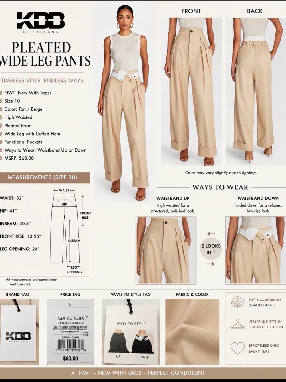 KBB by KAHLANA Women Baggy Leg 'The Waist Curtain Trouser' large